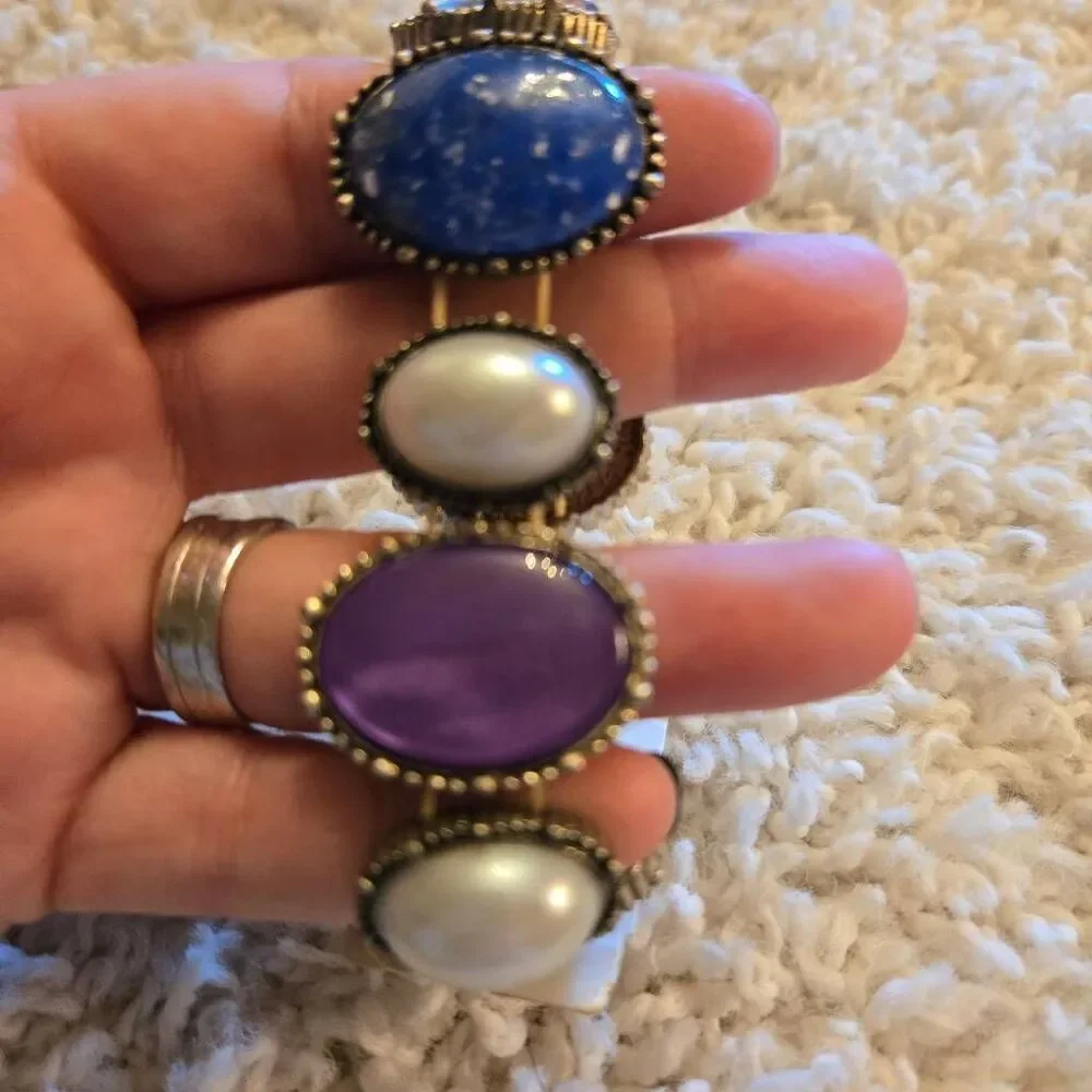 NWT Haskell Stone Stretch Bracelet Blue Purple Pearl Silver Tone